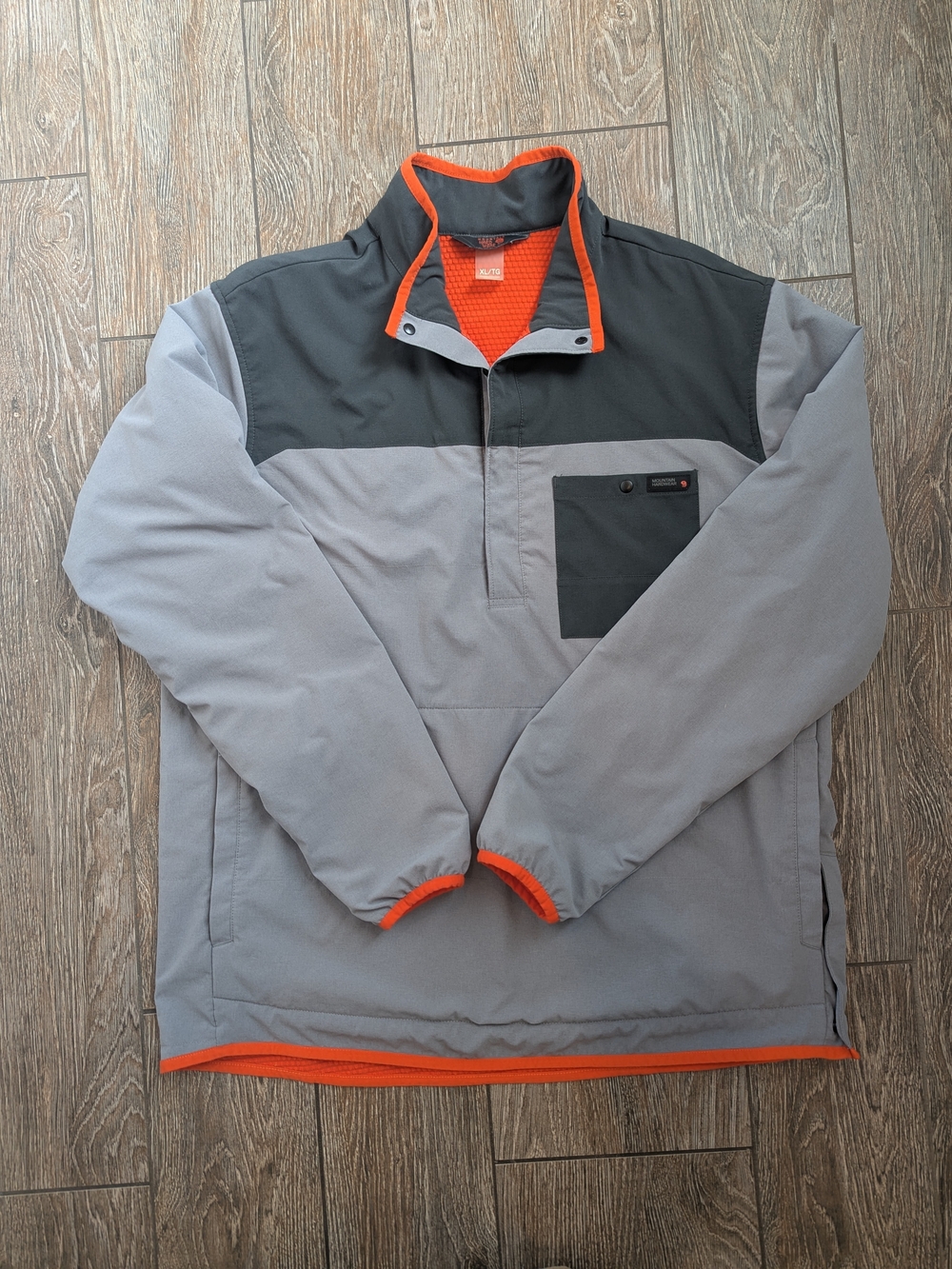 Mountain Hardwear Men's XL Popover Jacket Quarter Button Collared Orange Grey